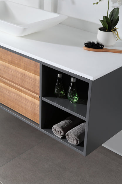 GOREME 48” WALNUT/DARK GRAY OAK WALL MOUNT MODERN BATHROOM VANITY
