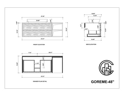 GOREME 48” WALNUT/DARK GRAY OAK WALL MOUNT MODERN BATHROOM VANITY