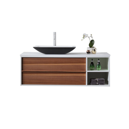 GOREME 48” WALNUT/WHITE OAK WALL MOUNT MODERN BATHROOM VANITY