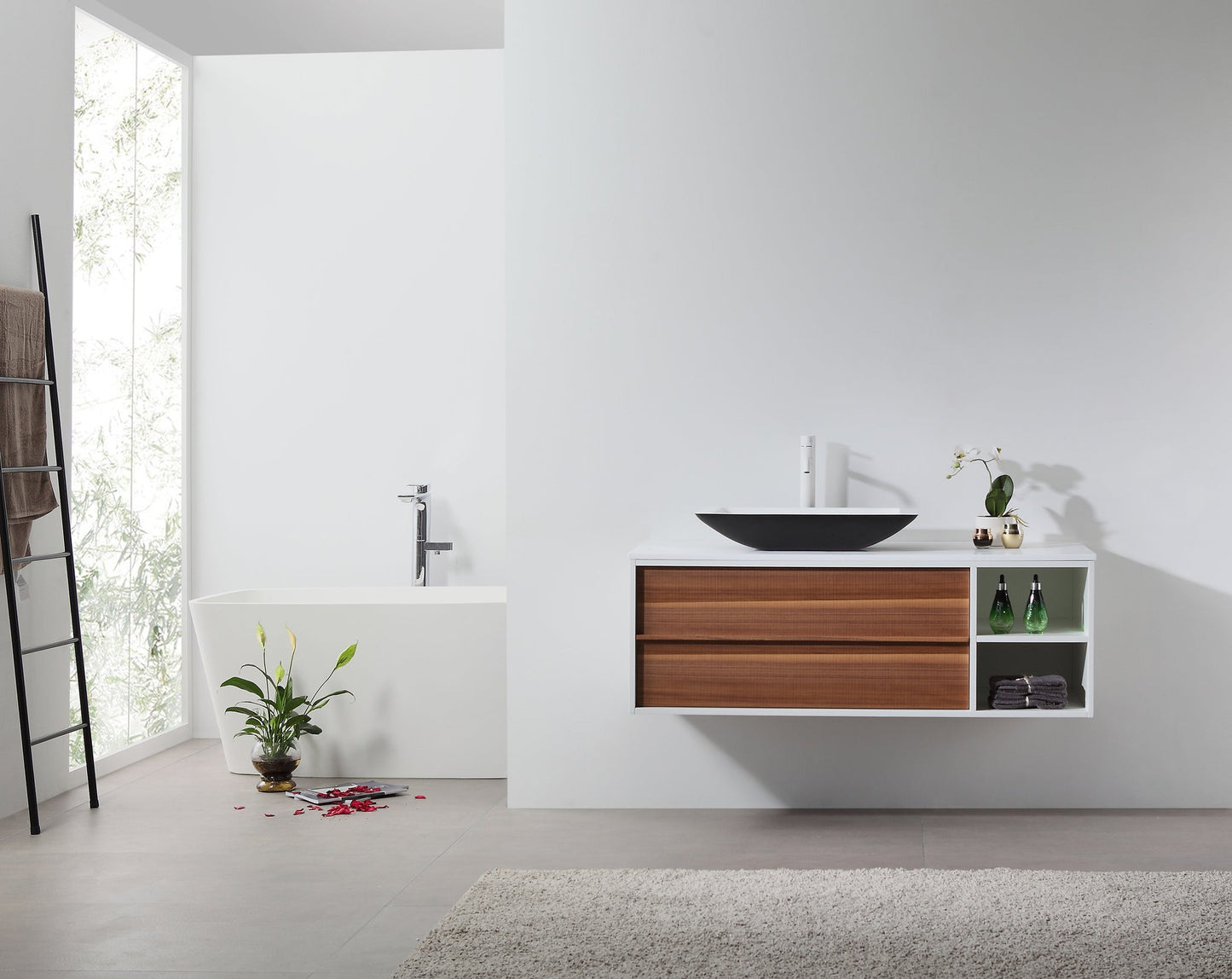 GOREME 48” WALNUT/WHITE OAK WALL MOUNT MODERN BATHROOM VANITY