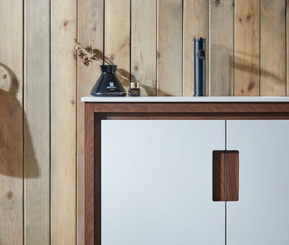LYON 30” BEIGE/WALNUT MODERN FREESTANDING BATHROOM VANITY (WHITE COUNTERTOP)