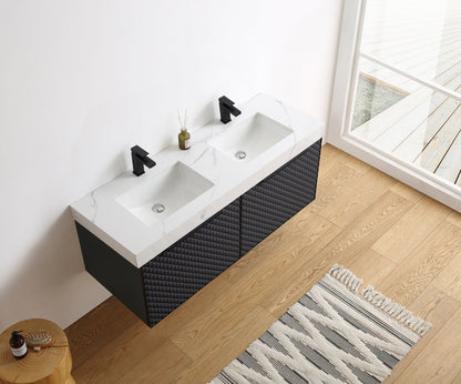 MANAROLA 48” BLACK OF NIGHT WITH THICK QUARTZ WALL MOUNT MODERN BATHROOM VANITY