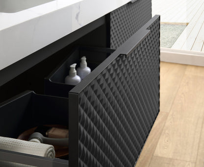 MANAROLA 48” BLACK OF NIGHT WITH THICK QUARTZ WALL MOUNT MODERN BATHROOM VANITY