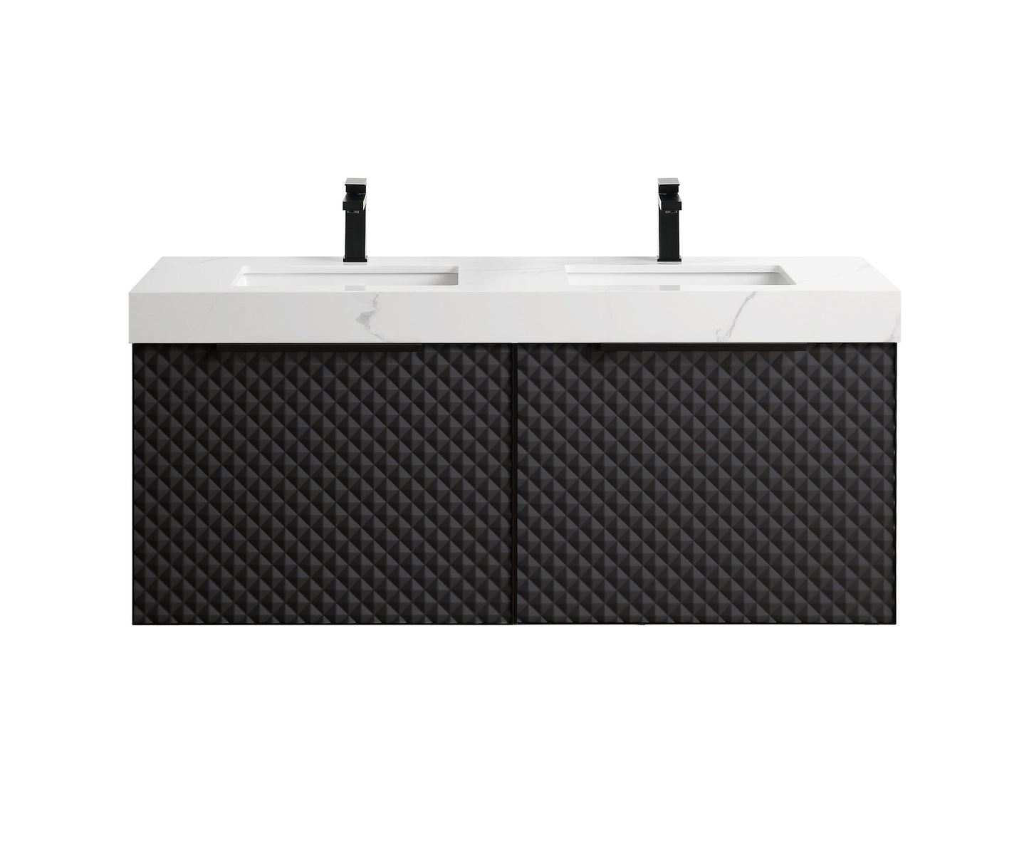 MANAROLA 48” BLACK OF NIGHT WITH THICK QUARTZ WALL MOUNT MODERN BATHROOM VANITY