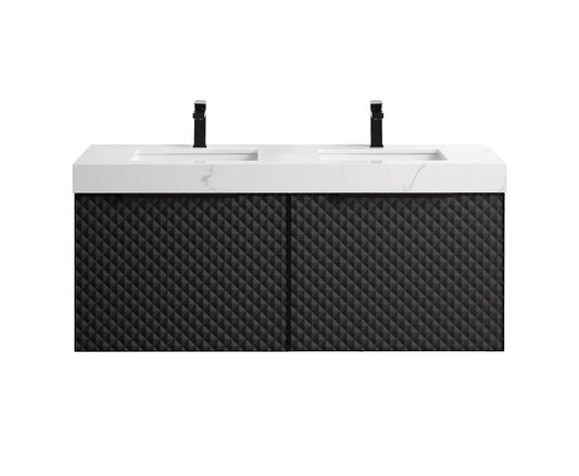 MANAROLA 48” BLACK OF NIGHT WITH THICK QUARTZ WALL MOUNT MODERN BATHROOM VANITY