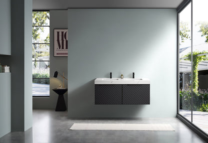 MANAROLA 48” BLACK OF NIGHT WITH THICK QUARTZ WALL MOUNT MODERN BATHROOM VANITY