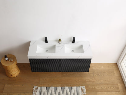 MANAROLA 48” BLACK OF NIGHT WITH THICK QUARTZ WALL MOUNT MODERN BATHROOM VANITY