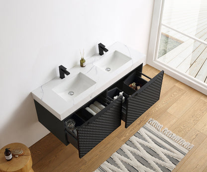 MANAROLA 48” BLACK OF NIGHT WITH THICK QUARTZ WALL MOUNT MODERN BATHROOM VANITY