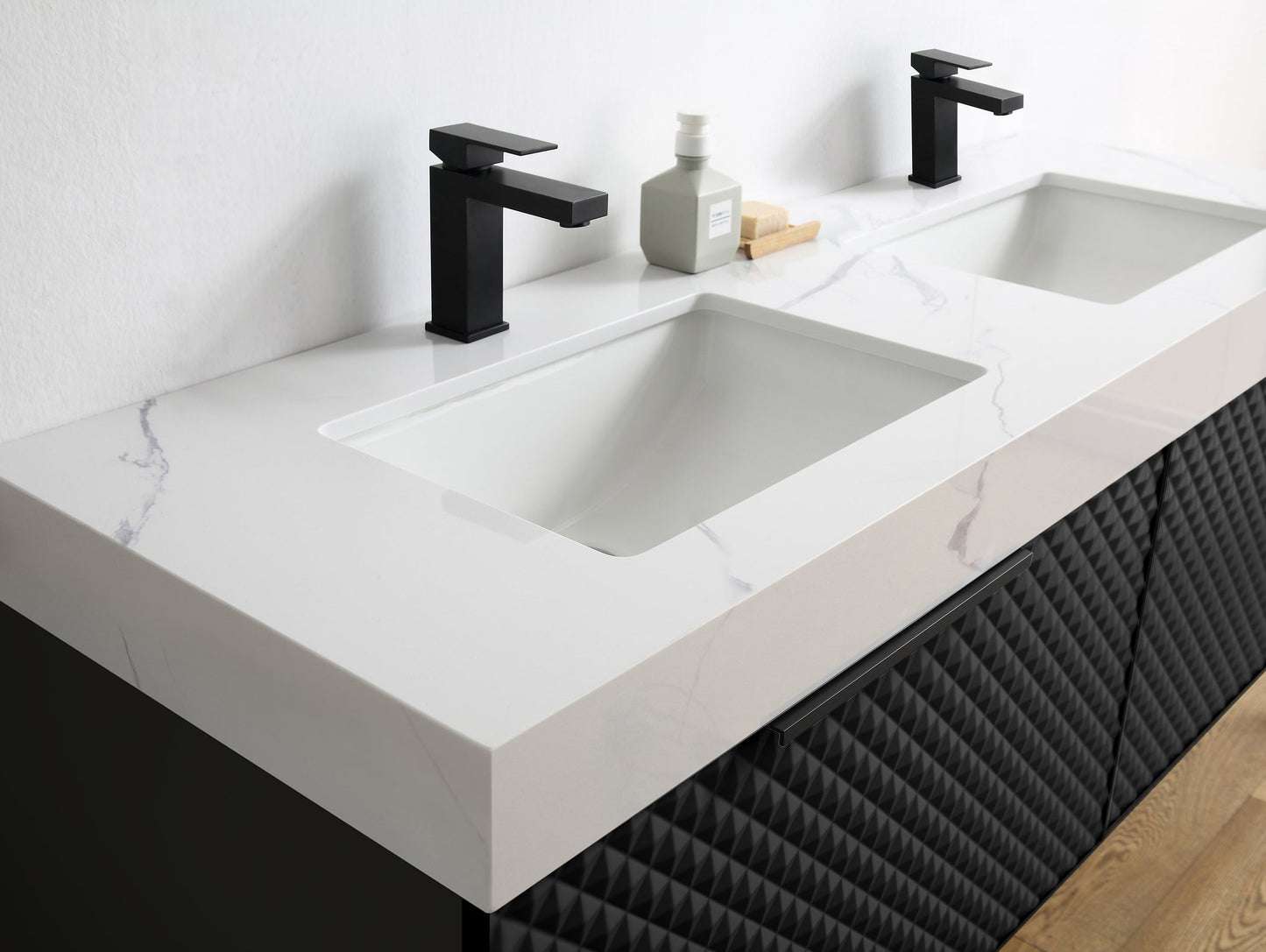 MANAROLA 48” BLACK OF NIGHT WITH THICK QUARTZ WALL MOUNT MODERN BATHROOM VANITY