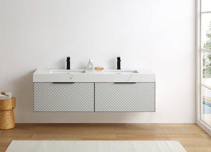 MANAROLA 72” SILVER GRAY WITH THICK QUARTZ WALL MOUNT MODERN BATHROOM VANITY