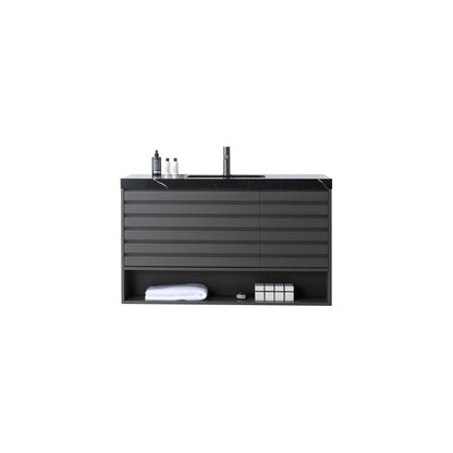 MATERA 48” CHARCOAL WALL MOUNT MODERN BATHROOM VANITY (BLACK COUNTERTOP)