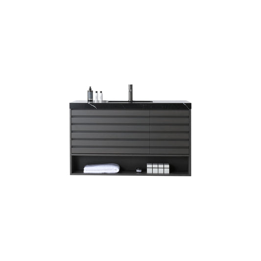 MATERA 48” CHARCOAL WALL MOUNT MODERN BATHROOM VANITY (BLACK COUNTERTOP)