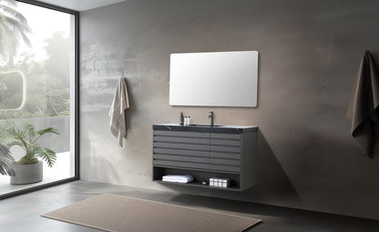 MATERA 48” CHARCOAL WALL MOUNT MODERN BATHROOM VANITY (BLACK COUNTERTOP)