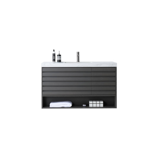 MATERA 48” CHARCOAL WALL MOUNT MODERN BATHROOM VANITY (WHITE COUNTERTOP)