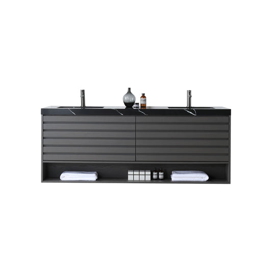 MATERA 72” CHARCOAL WALL MOUNT MODERN BATHROOM VANITY (BLACK COUNTERTOP)
