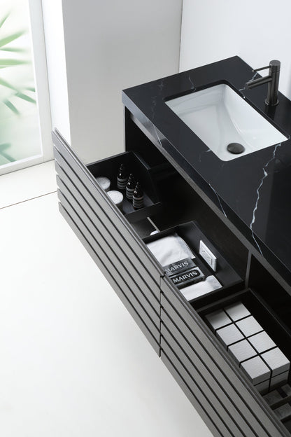 MATERA 72” CHARCOAL WALL MOUNT MODERN BATHROOM VANITY (BLACK COUNTERTOP)
