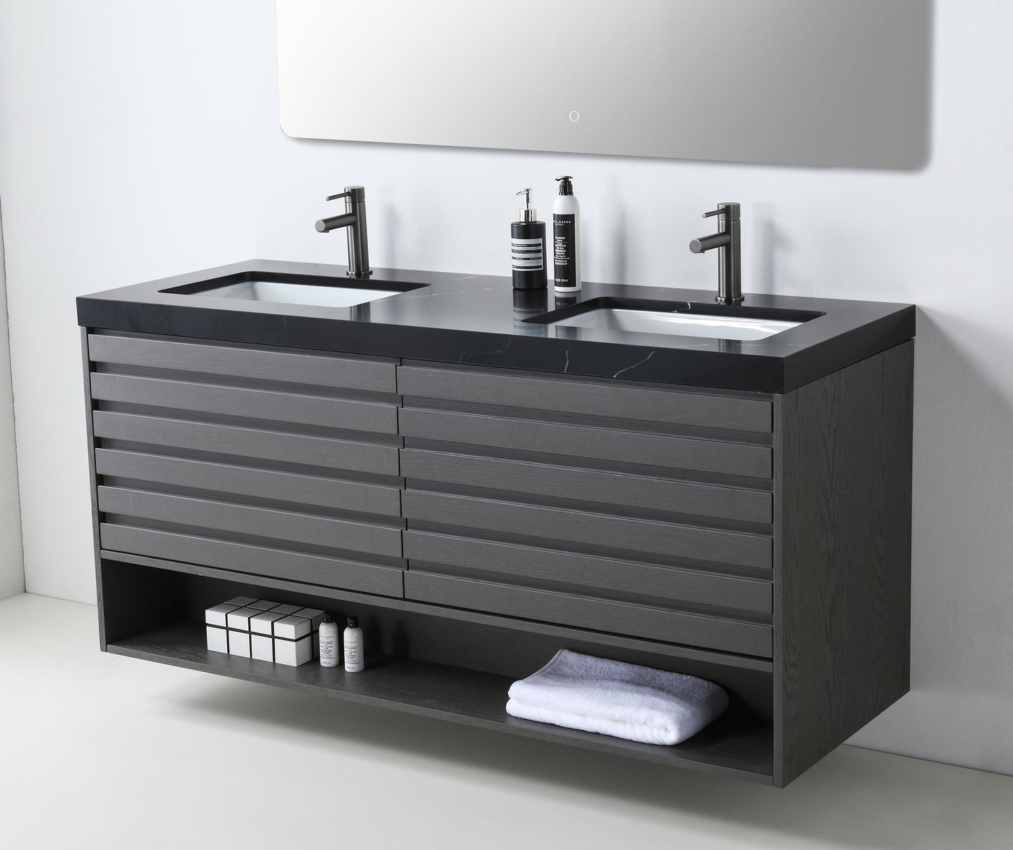 MATERA 72” CHARCOAL WALL MOUNT MODERN BATHROOM VANITY (BLACK COUNTERTOP)