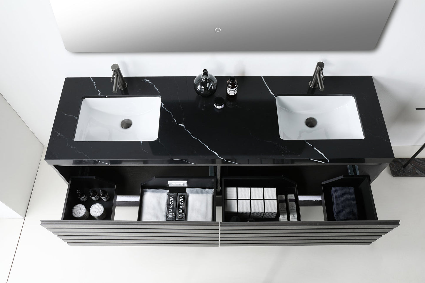MATERA 72” CHARCOAL WALL MOUNT MODERN BATHROOM VANITY (BLACK COUNTERTOP)