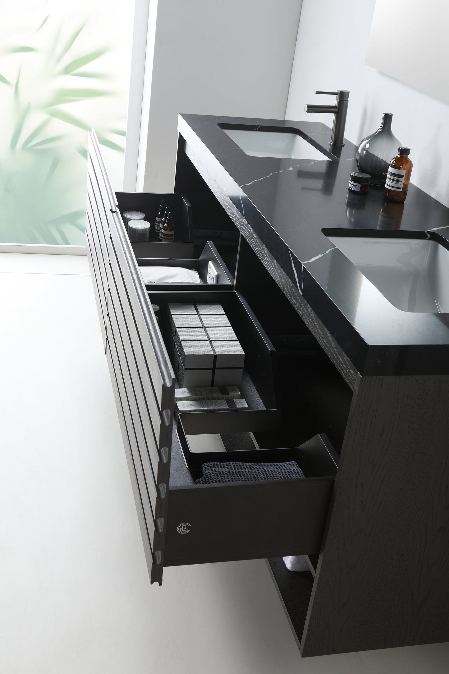 MATERA 72” CHARCOAL WALL MOUNT MODERN BATHROOM VANITY (BLACK COUNTERTOP)