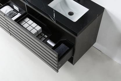 MATERA 72” CHARCOAL WALL MOUNT MODERN BATHROOM VANITY (BLACK COUNTERTOP)