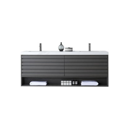 MATERA 72” CHARCOAL WALL MOUNT MODERN BATHROOM VANITY (WHITE COUNTERTOP)