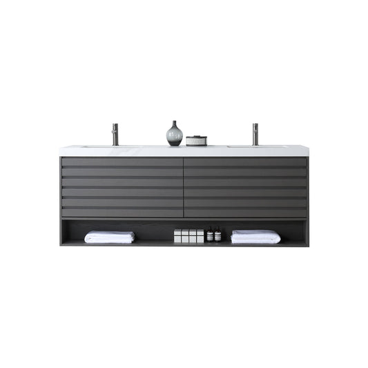 MATERA 72” CHARCOAL WALL MOUNT MODERN BATHROOM VANITY (WHITE COUNTERTOP)