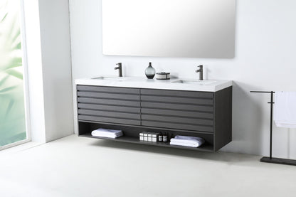 MATERA 72” CHARCOAL WALL MOUNT MODERN BATHROOM VANITY (WHITE COUNTERTOP)