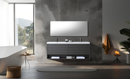 MATERA 72” CHARCOAL WALL MOUNT MODERN BATHROOM VANITY (WHITE COUNTERTOP)