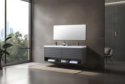 MATERA 72” CHARCOAL WALL MOUNT MODERN BATHROOM VANITY (WHITE COUNTERTOP)