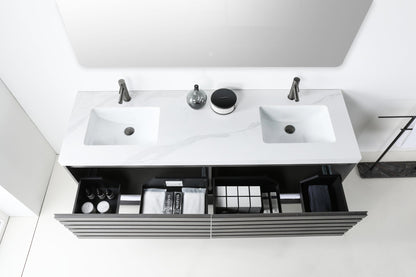 MATERA 72” CHARCOAL WALL MOUNT MODERN BATHROOM VANITY (WHITE COUNTERTOP)