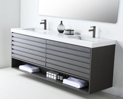 MATERA 72” CHARCOAL WALL MOUNT MODERN BATHROOM VANITY (WHITE COUNTERTOP)