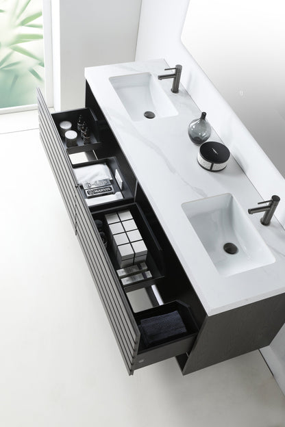 MATERA 72” CHARCOAL WALL MOUNT MODERN BATHROOM VANITY (WHITE COUNTERTOP)