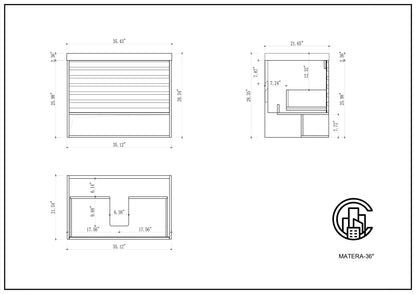MATERA 36” PECAN OAK WALL MOUNT MODERN BATHROOM VANITY (WHITE COUNTERTOP)
