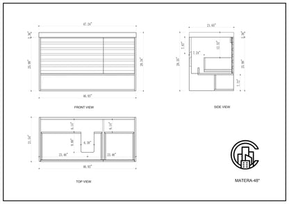 MATERA 48” PECAN OAK WALL MOUNT MODERN BATHROOM VANITY (BLACK COUNTERTOP)