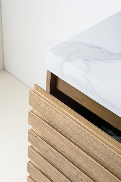 MATERA 48” PECAN OAK WALL MOUNT MODERN BATHROOM VANITY (WHITE COUNTERTOP)