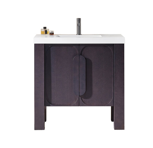 MUNICH 36” ESPRESSO OAK FREESTANDING MODERN BATHROOM VANITY (WHITE COUNTERTOP)