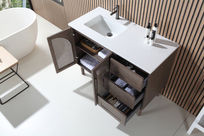 NARA 48” CHESTNUT OAK MID-CENTURY FREESTANDING BATHROOM VANITY