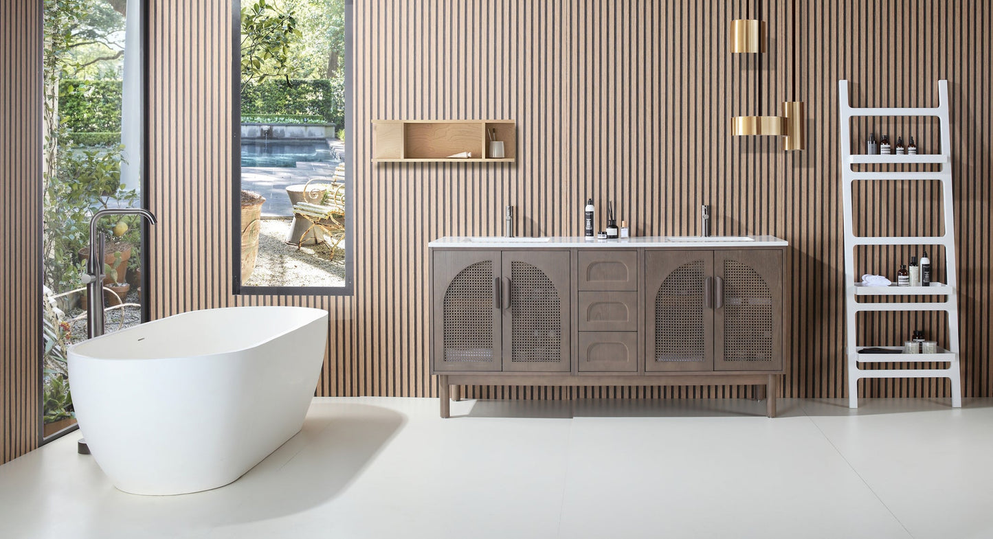 NARA 72” CHESTNUT OAK MID-CENTURY FREESTANDING BATHROOM VANITY