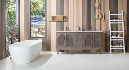 NARA 72” CHESTNUT OAK MID-CENTURY FREESTANDING BATHROOM VANITY