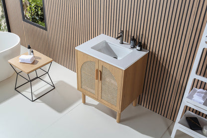 NARA 30” PECAN OAK MID-CENTURY FREESTANDING BATHROOM VANITY