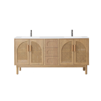 NARA 72” PECAN OAK MID-CENTURY FREESTANDING BATHROOM VANITY