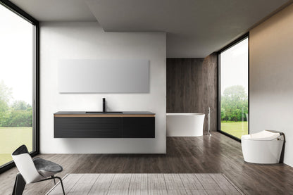 OSLO 60” MATTE BLACK/WHITEWASH WALL MOUNT MODERN BATHROOM VANITY