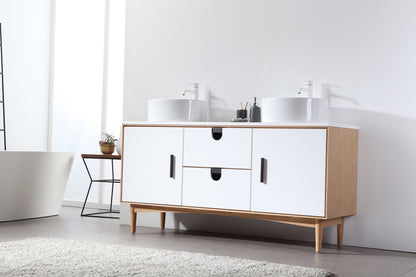 PORTREE 60” MATTE WHITE MID-CENTURY FREESTANDING BATHROOM VANITY