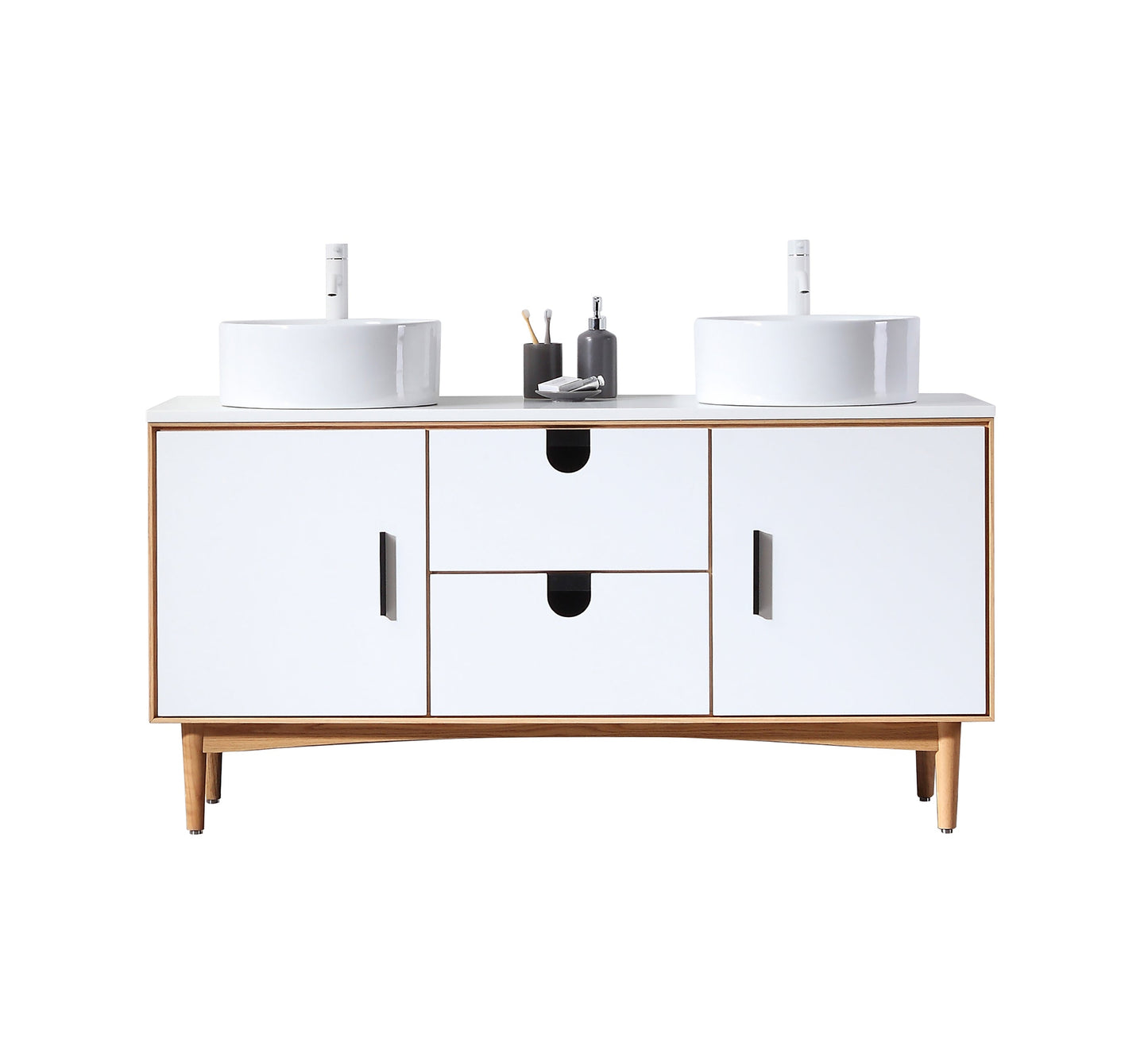 PORTREE 60” MATTE WHITE MID-CENTURY FREESTANDING BATHROOM VANITY