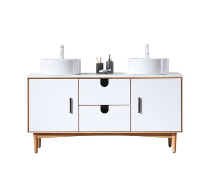 PORTREE 60” MATTE WHITE MID-CENTURY FREESTANDING BATHROOM VANITY