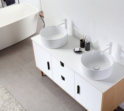 PORTREE 60” MATTE WHITE MID-CENTURY FREESTANDING BATHROOM VANITY