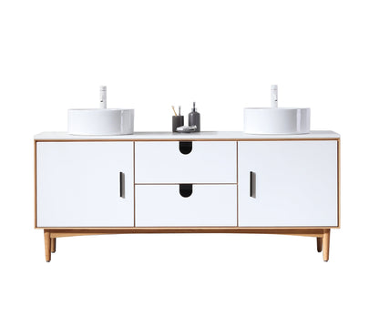 PORTREE 72” MATTE WHITE MID-CENTURY FREESTANDING BATHROOM VANITY