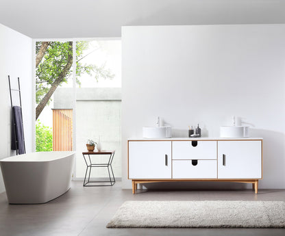 PORTREE 72” MATTE WHITE MID-CENTURY FREESTANDING BATHROOM VANITY