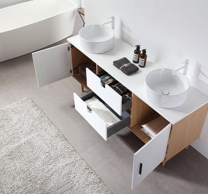 PORTREE 72” MATTE WHITE MID-CENTURY FREESTANDING BATHROOM VANITY
