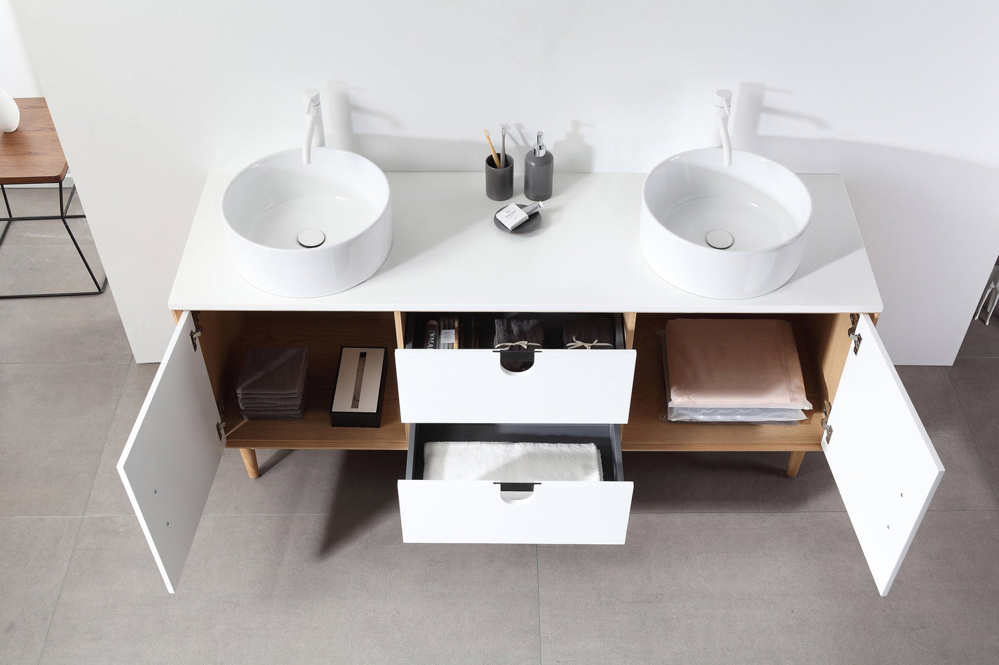 PORTREE 72” MATTE WHITE MID-CENTURY FREESTANDING BATHROOM VANITY